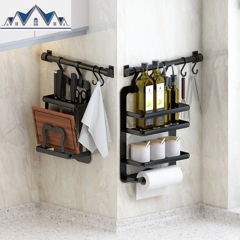 厨房置物架厨卫五金挂件壁挂美式收纳架调味料多功能免打孔黑色 三维工匠高清大图