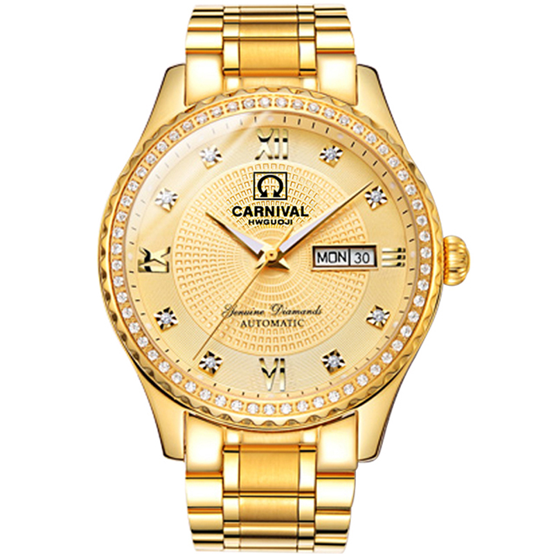 嘉年华carnival手表新款男士全自动机械表男表时尚满天星镶水钻防水