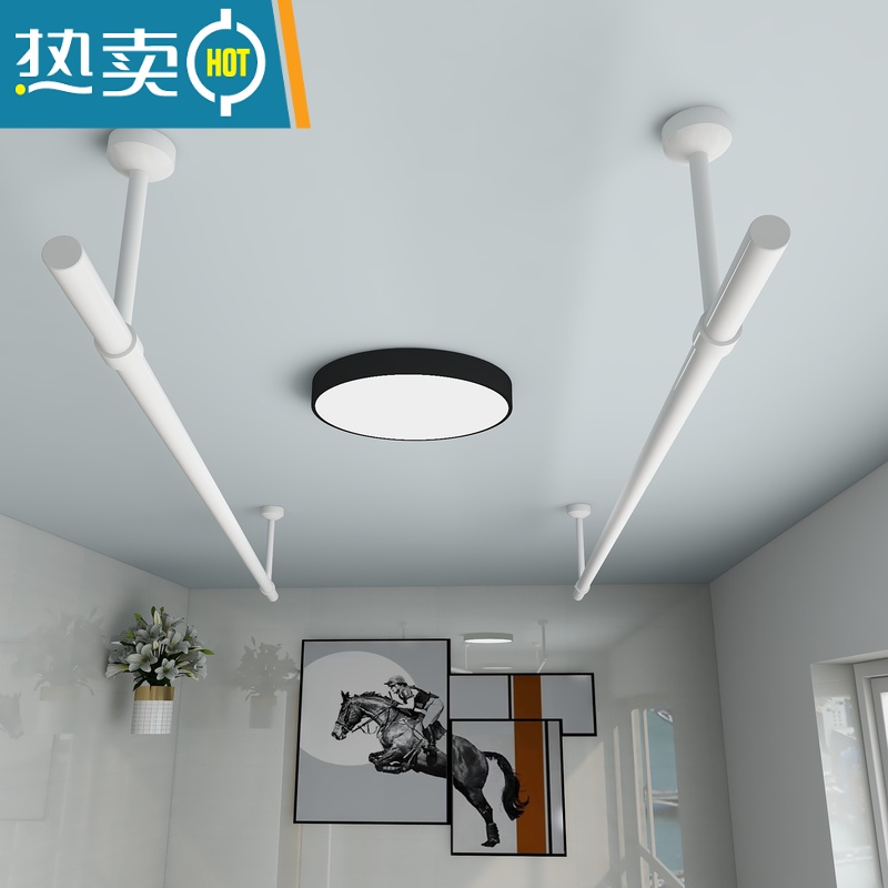 敬平阳台晾衣杆不锈钢固定式晾衣杆白色顶装晾衣架晒衣杆凉衣服单杆 吊座15cm+管长180cm(北欧白)高清大图