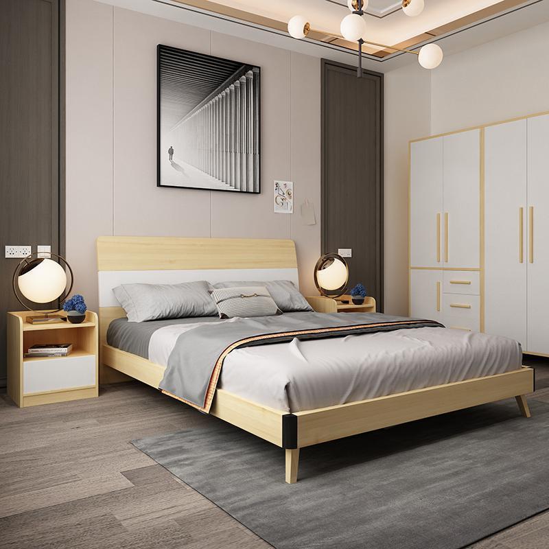 森美人床简约现代一米八双人落地板式床主卧家具套装组合工业风小户型