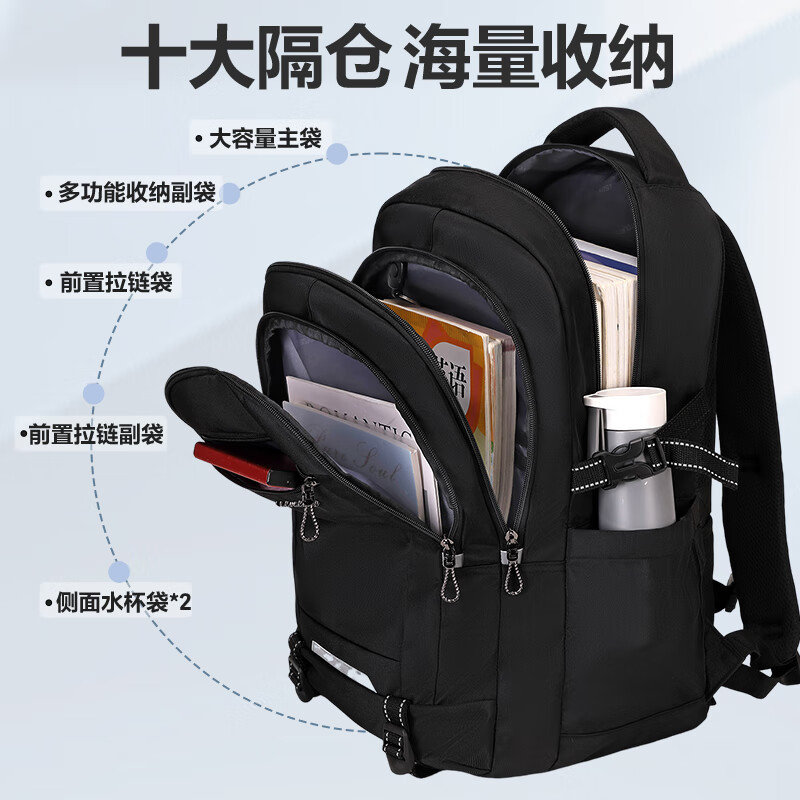 维多利亚旅行者大容量旅行双肩包8088黑色 45L高清大图