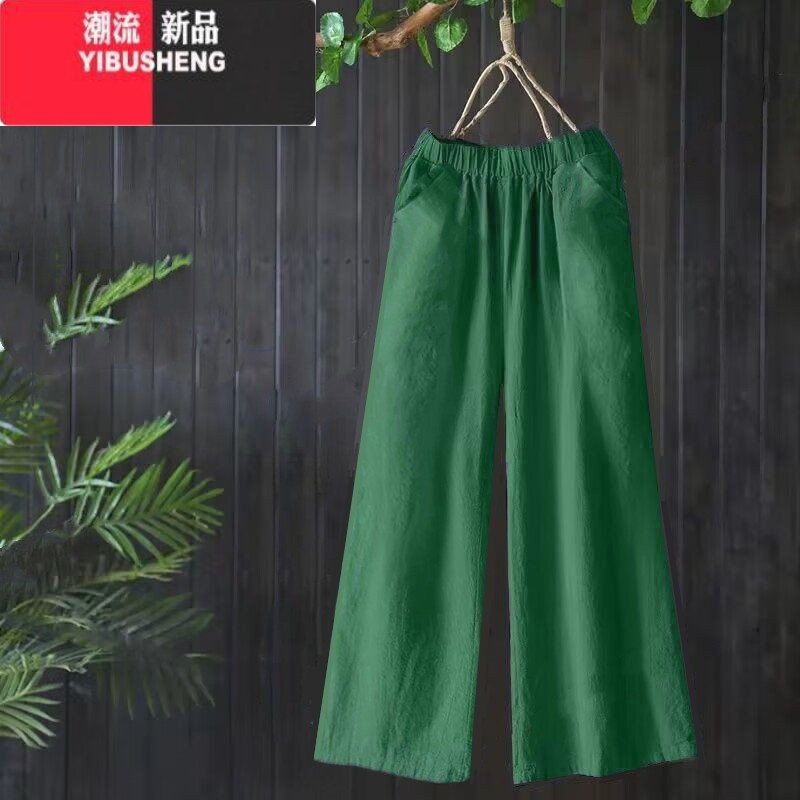 YIBUSHENG亚麻阔腿女裤子春女装高腰大码直筒裤小个子棉麻中年休闲裤高清大图