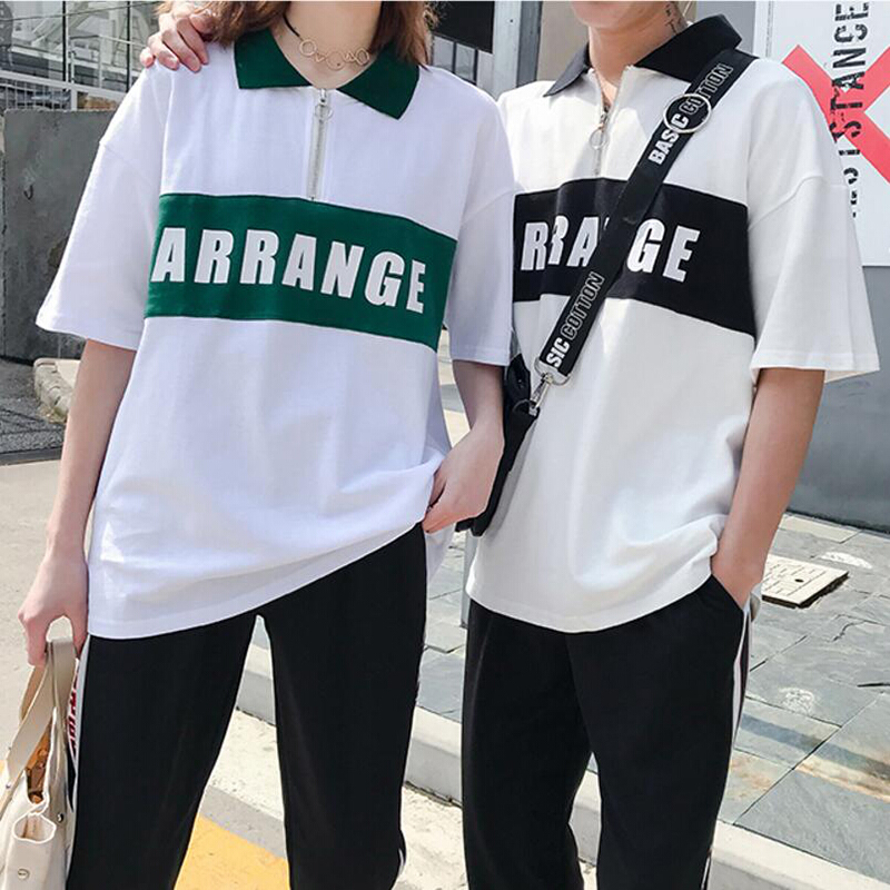 情侣装夏装套装2018新款字母短袖T恤衫班服夏季韩版潮学生学院风