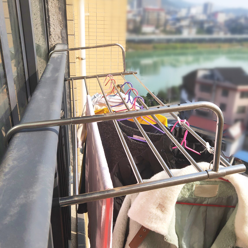 不锈钢窗外阳台晾晒架室内飘窗毛巾晒鞋折叠小型挂架暖气片烘衣架晾晒架 三维工匠 全不锈钢拉伸款87-160cm送防风扣高清大图