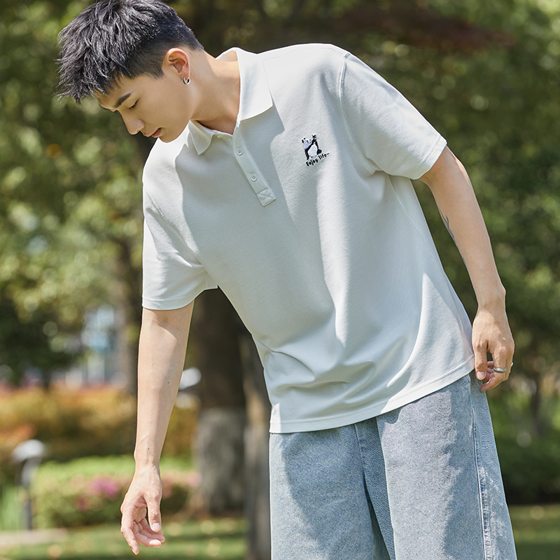 唐狮夏季新款polo衫男士白色宽松短袖有带翻领t恤简约休闲上衣潮_0855 XXL 本白