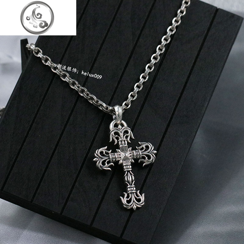 剋罗心925纯银复古潮童军花吊坠女字母项链男 JiMi高清大图