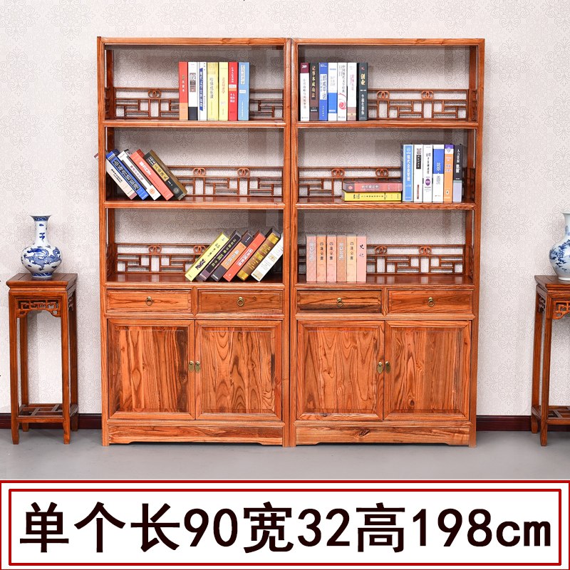 博古架实木多宝阁中式仿古家具榆木茶叶展示陈列柜客厅隔断置物架 三层书架_1米以下