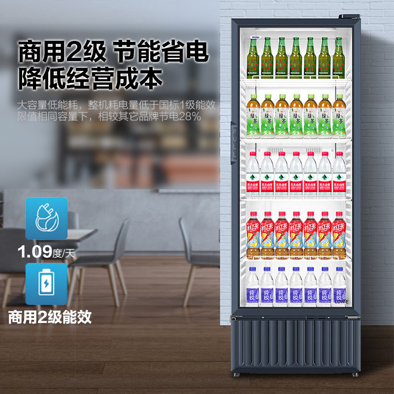 海尔展示柜冷藏保鲜柜饮料柜透明玻璃门水果展示柜商用 超市便利店冷饮啤酒冷藏柜无需倒水约SC-239J高清大图