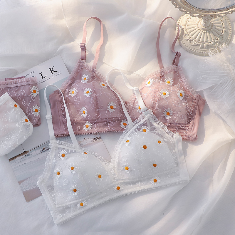 内衣女夏季薄款小胸无钢圈聚拢超薄透气少女日系白色文胸套装胸罩