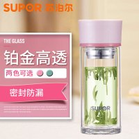 苏泊尔(SUPOR)纤巧耐热玻璃杯KC28AK2 时尚健康运动杯子青春硅胶杯套手提水杯学生杯办公茶杯双层随行杯 竹韵系列