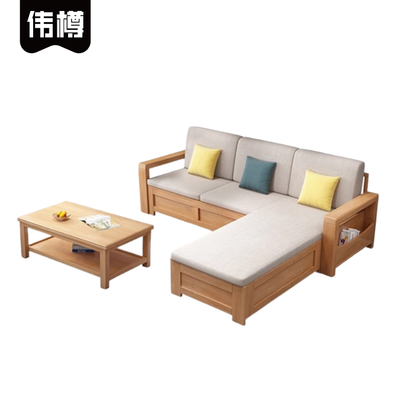 伟樽三人位实木沙发216*73*83cm+脚踏+茶几套高清大图