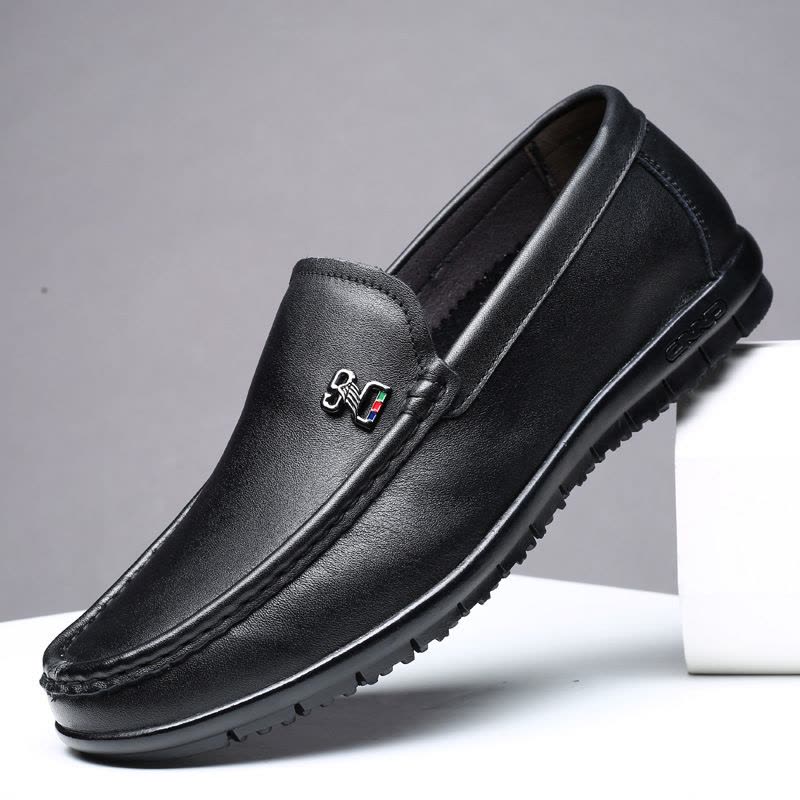 新款豆豆鞋男夏季真皮透气爸爸鞋一脚蹬软底男鞋休闲皮鞋图片