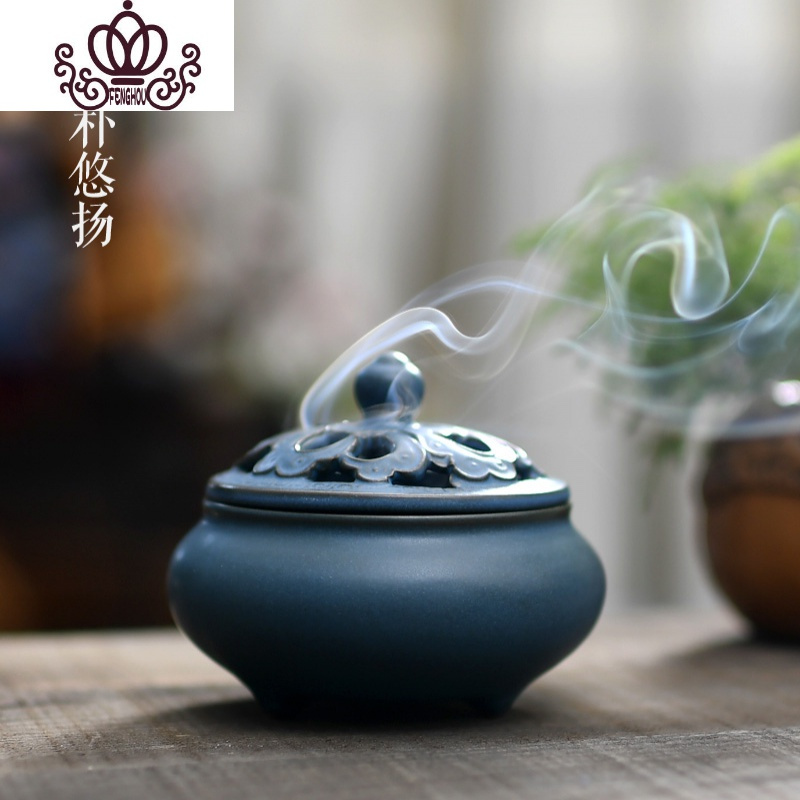 封后陶瓷塔香香炉家用室内供佛盘香檀香炉茶道禅意小号香薰炉墨绿色