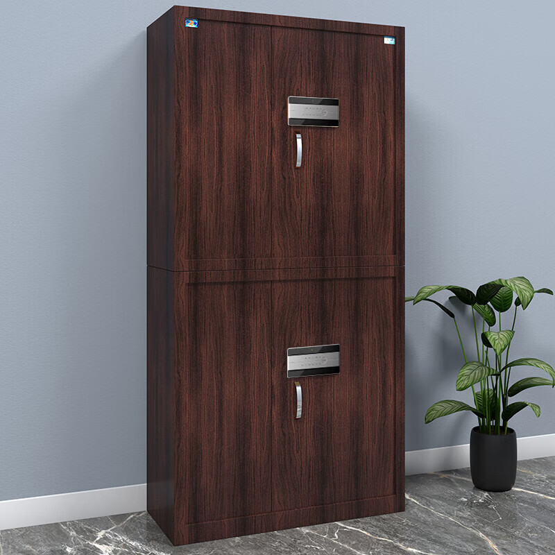 虎牌 电子保密柜 大型密码锁钢制保险柜办公柜双节分体文件柜 木纹色
