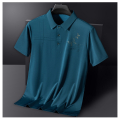 夏装短袖T恤男冰丝男士POLO衫商务休闲薄款上衣压钻潮中老年男装 3XL 墨绿