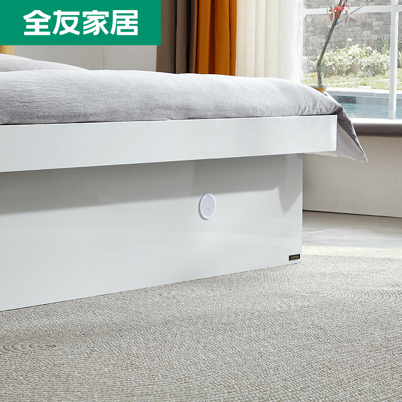 全友家居北欧板式床 卧室家具高箱组合双人床1.8米1.5米高箱床卧室床白色高清大图