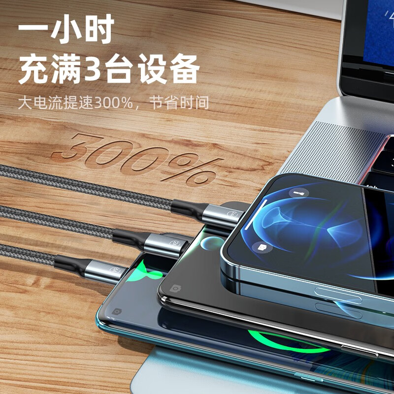 领臣(licheers)Type-C数据线一拖三C口快充66W LC-443 (规格:条)高清大图