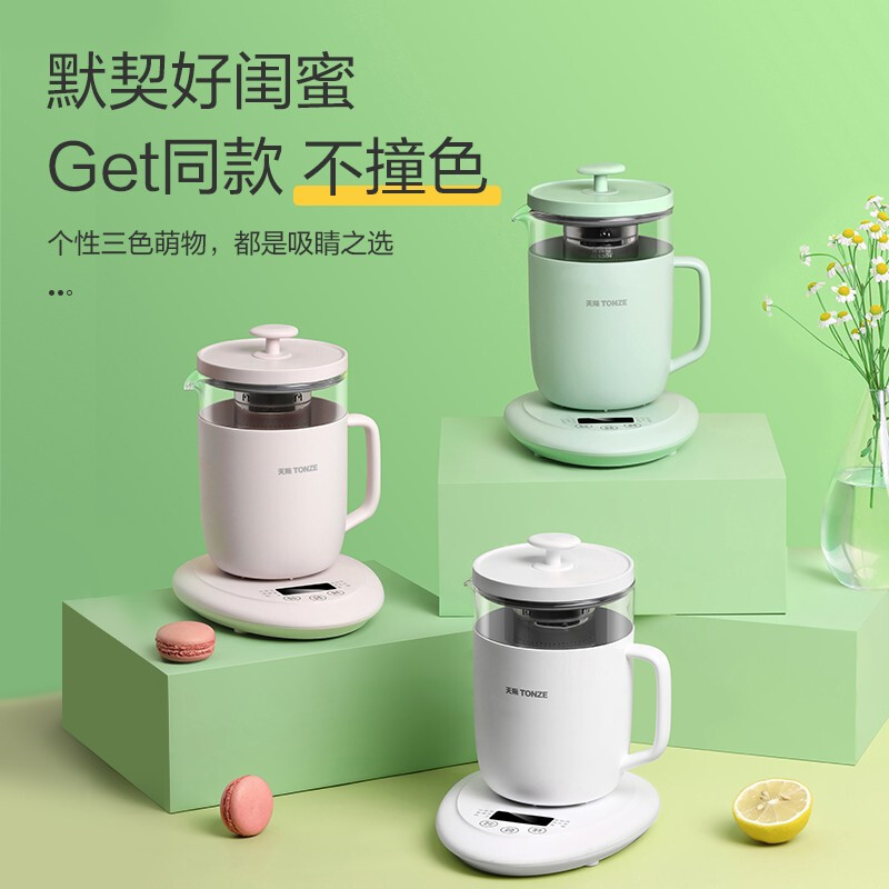 天际养生壶 燕窝壶 花茶壶炖盅全自动玻璃 家用多功能烧水保温温爱特杯办公室小型电热煮茶器0.8L BJH-D50EW绿色
