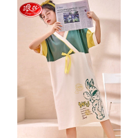 浪莎睡裙女夏季睡衣纯棉短袖卡通可外穿甜美韩版宽松舒适家居服 夏日小兔 L/165 夏日小兔-M/160