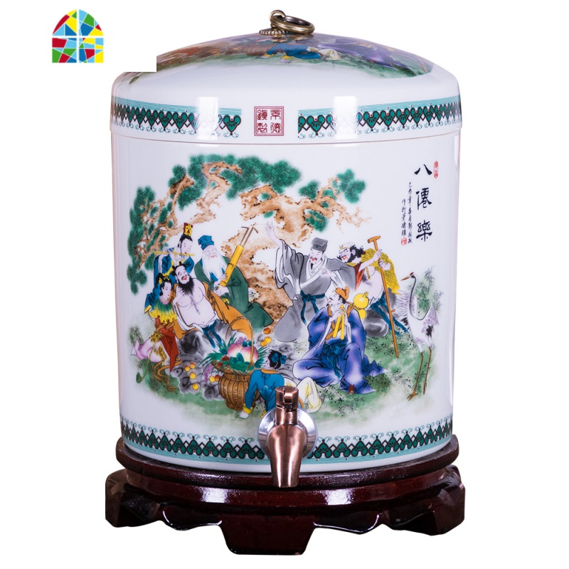 陶瓷净水缸瓷器水壶过滤器冷水壶带龙头储水罐储水桶大容量 家用 FENGHOU 报喜鸟水缸带铜龙头(镀铜)凉水壶高清大图