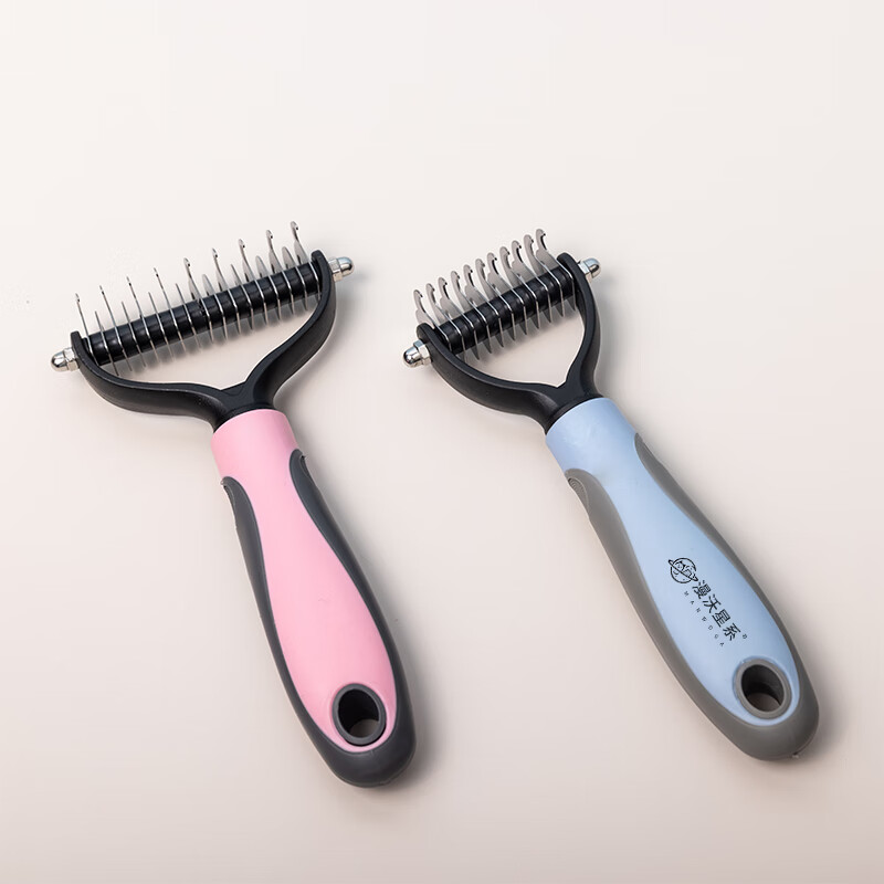 漫沃星系MANWOGA宠物双面开结梳MC-S303蓝色(小号)一键自洁深层除毛 猫梳子狗梳子高清大图