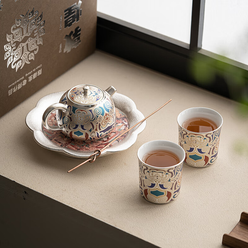 苏氏陶瓷/SUSHI CERAMICS J0869 国家非遗传承人陈德生作品敦煌鎏银套装茶具 (单位:套)高清大图