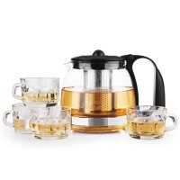 WQSC紫丁香茶具套装耐热玻璃茶壶花茶壶泡茶壶诗彩五件套 1.25L+清心杯*4(S95+配4个BB291/WG85)