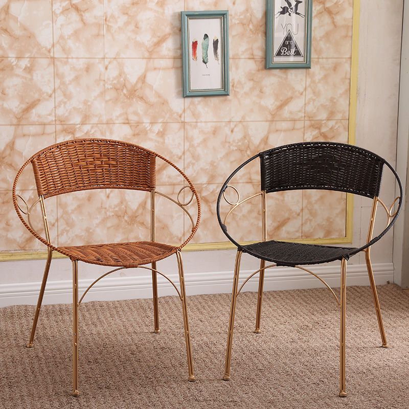 藤椅小藤椅靠背椅铁艺编织藤椅子户外休闲椅家用喝茶椅成人小凳子白色