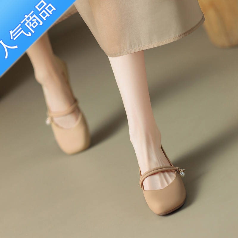 SUNTEK玛丽珍女鞋子2023年新款夏季秋浅口单鞋珍珠乐福鞋一脚蹬时尚高清大图