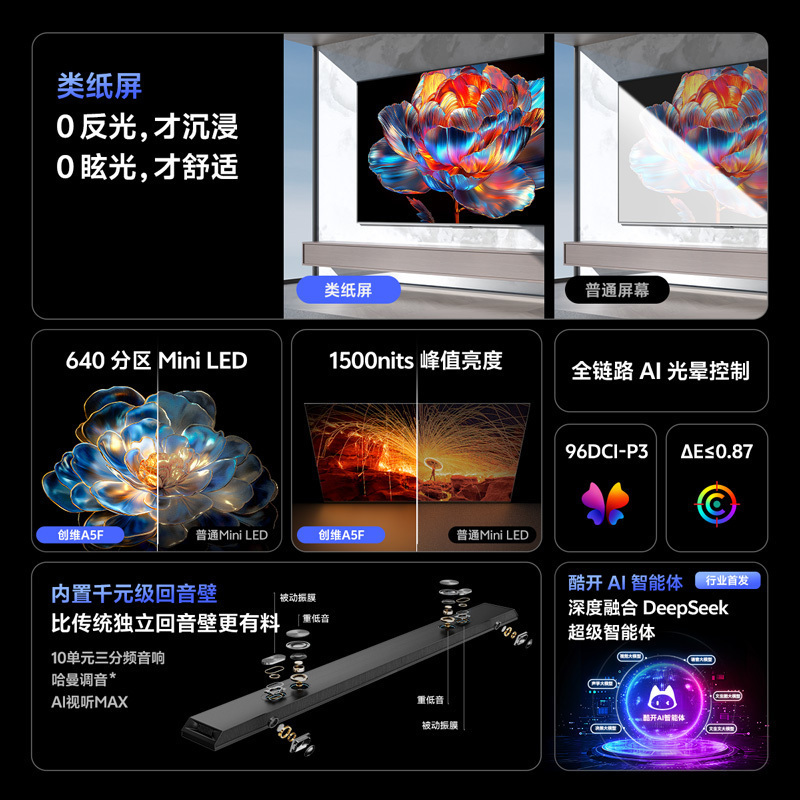 创维电视机 85A5F 内置回音壁的超画质(AI)电视 DeepSeek 以旧换新 一级能效