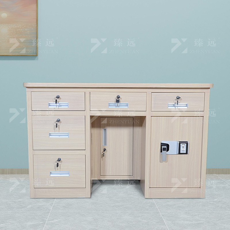 臻远 BXZ-05 钢制保险桌可投币收银财务桌1.2m白木纹五斗智能指纹锁