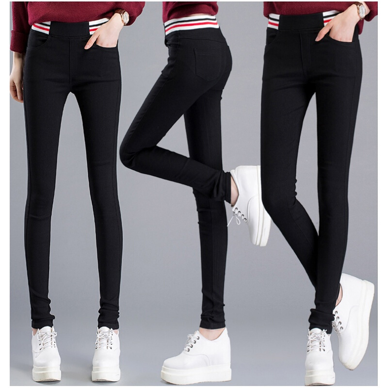 打底裤女外穿黑色薄款春秋显瘦夏修身不抽丝小脚裤胖mm高腰松紧腰