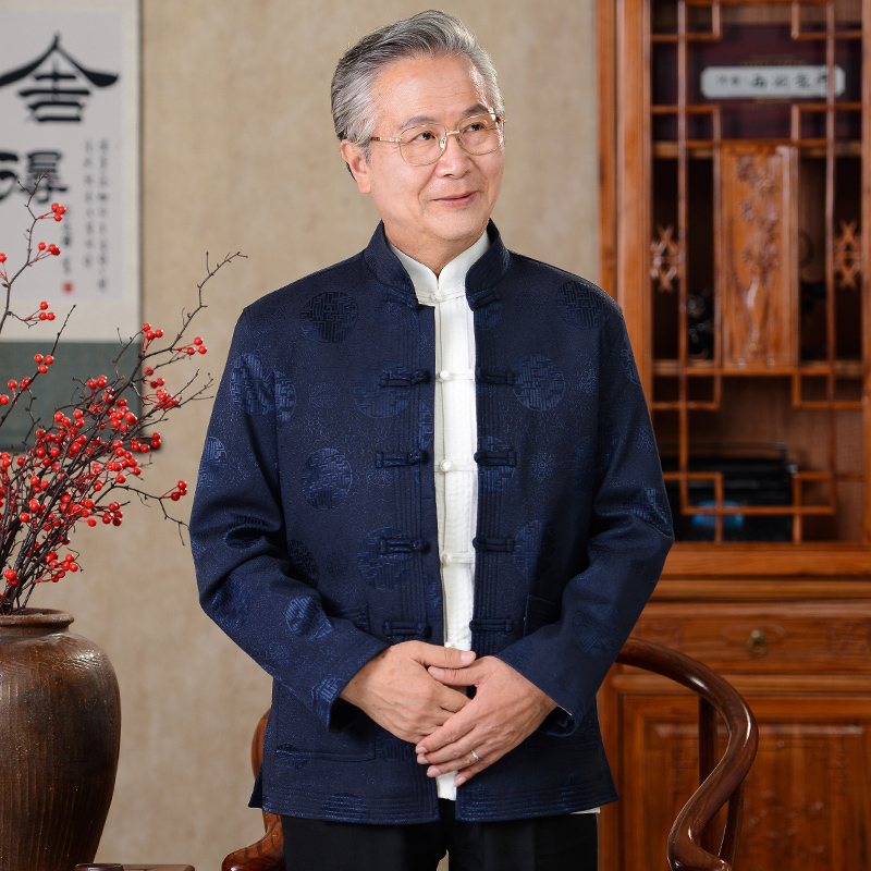 yuansu中国风提花唐装男中老年春秋长袖外套爷爷生日过寿老人夹克礼服