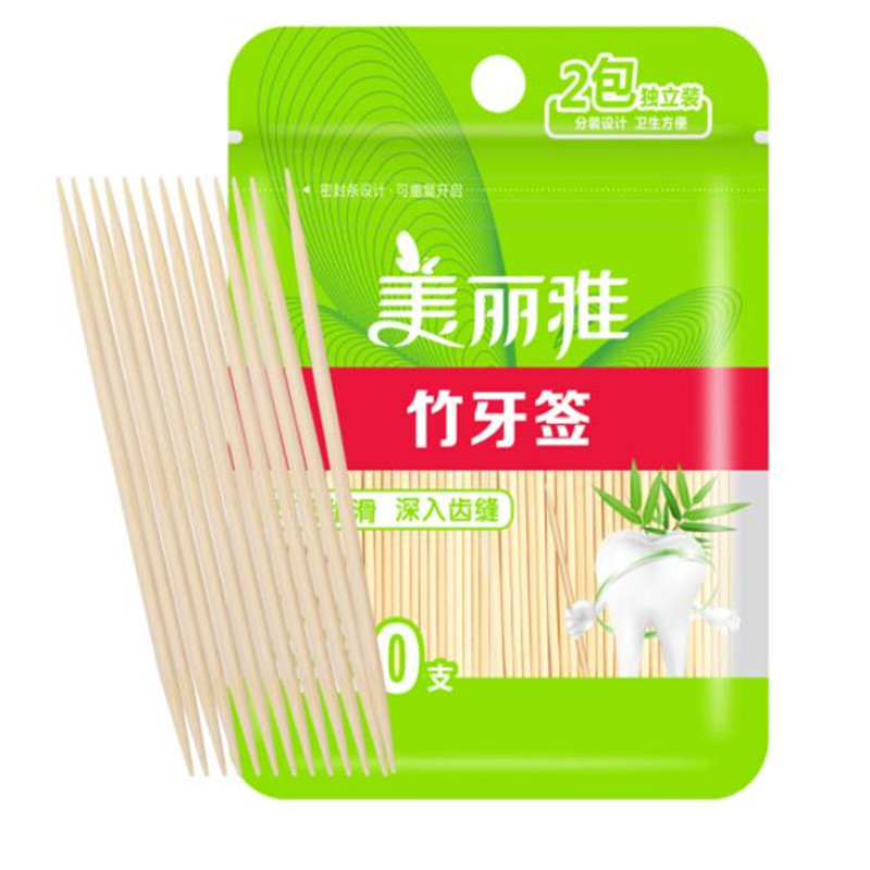 美丽雅 袋装牙签400支装双头使用清洁牙缝剔牙棒