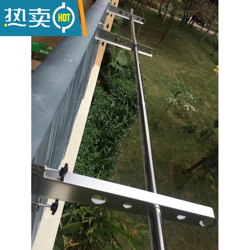 敬平窗外晒衣架窗框晒被子家用阳台栏杆晾衣架防盗网挂衣不锈钢免打孔 不锈钢40厘米2支架+单管1.68米 送防风晒衣篮高清大图