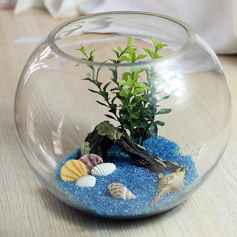 桌面小鱼缸玻璃 迷你型生态鱼缸造景 养金鱼小型热带鱼 圆形鱼缸高清大图