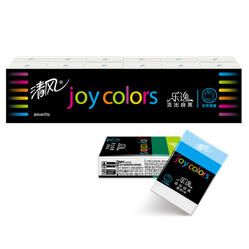 清风 手帕纸 乐逸joy colors4层8张古龙清香手帕纸*12包