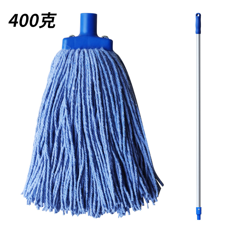 400克[蓝色]棉拖一套 外贸棉纱拖把棉线清洁墩布吸水地砖普通老式条状合金杆传统拖把