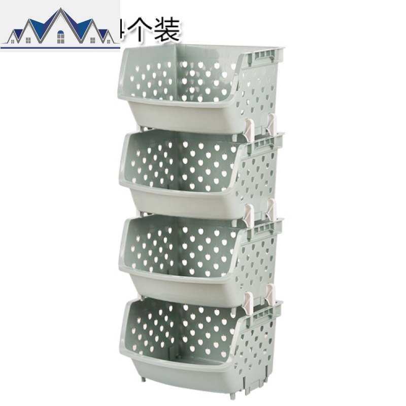 家用塑料收纳筐厨房果蔬收纳篮3层蔬菜篮子大号置物架蔬菜收纳筐_59_10 北欧蓝4层