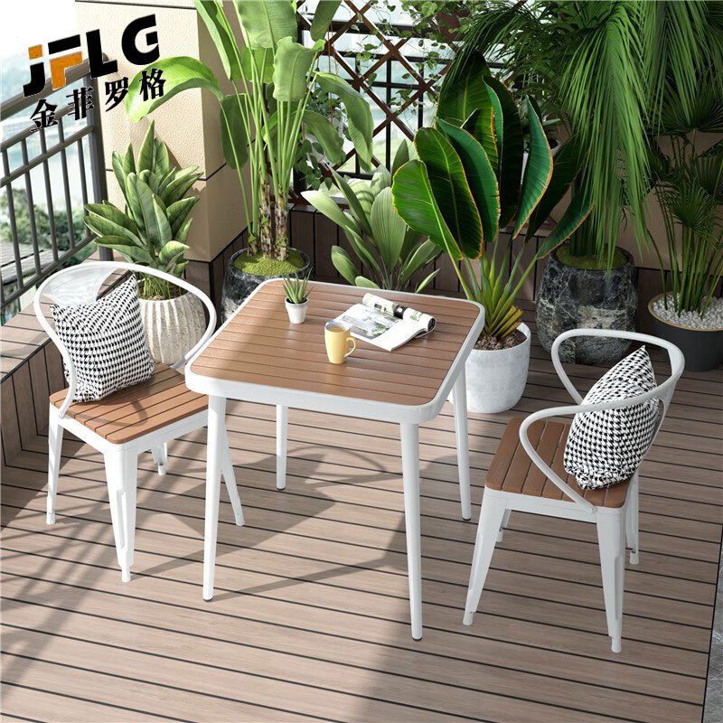 苏宁 金菲罗格 办公家具 休闲户外露台桌椅组合 白色长桌+4椅高清大图