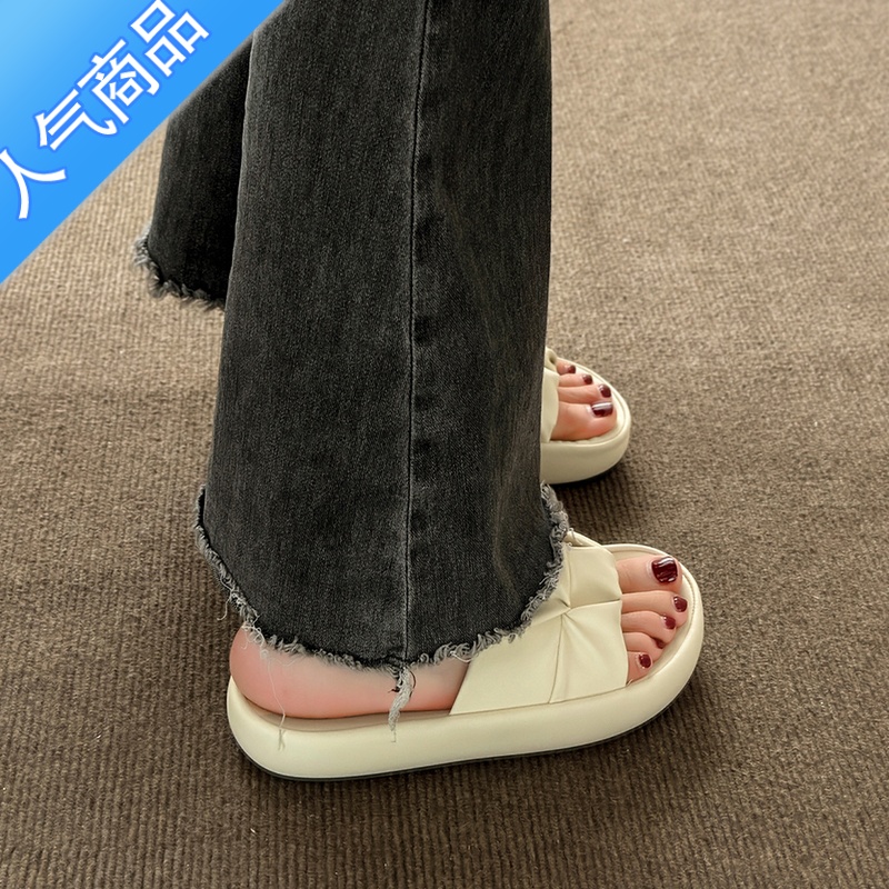 SUNTEK凉拖鞋女夏外穿2023新款厚底休闲沙滩凉鞋时尚女士孕妇面包一字拖高清大图