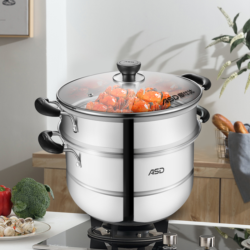 爱仕达(ASD)蒸锅 QVL1526(WG) 26CM食品级不锈钢双层复底 燃气电磁炉通用 可作火锅炖锅高清大图