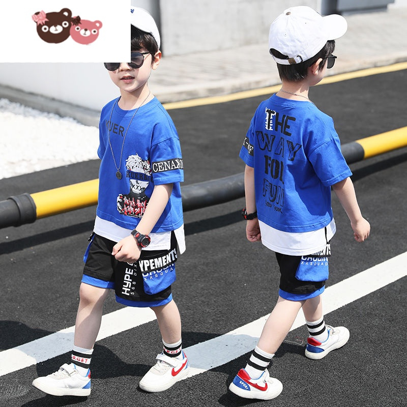 绿彩虹光3儿童4男童夏装套装夏季小孩5夏天运动6帅气7衣服8短袖男孩10