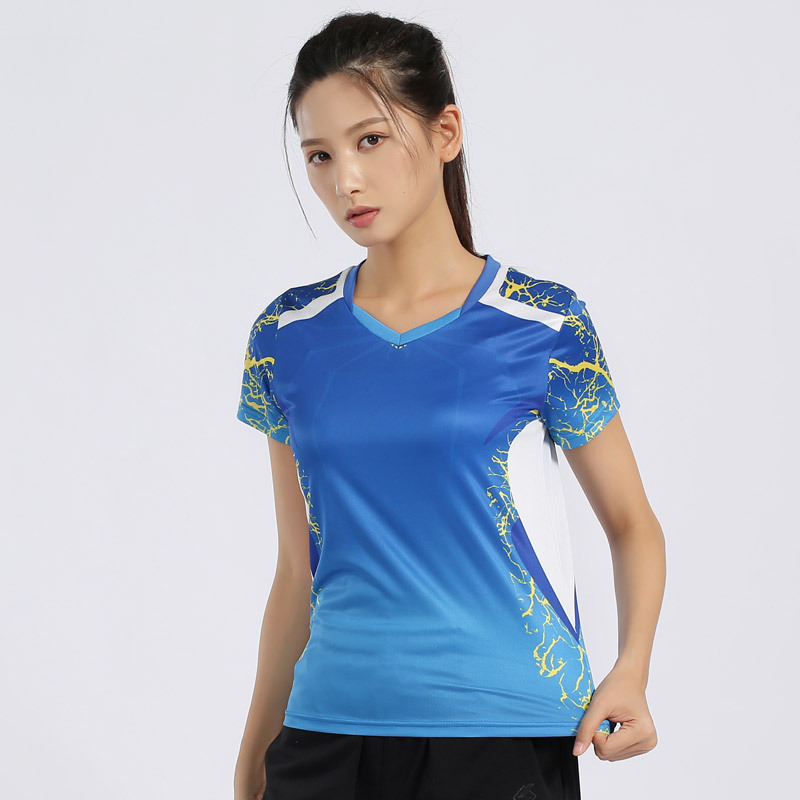 团购新款羽毛球服上衣男女款运动服印花速干夏短袖立领羽毛球衣服视频