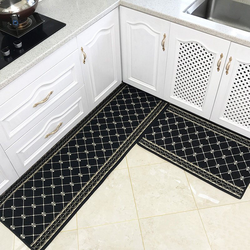 美帮汇厨房地垫吸水吸油耐脏可擦家用长条脚垫防水防油防滑垫子进地毯 19网格黑 50cm*180cm【不起球不掉毛】
