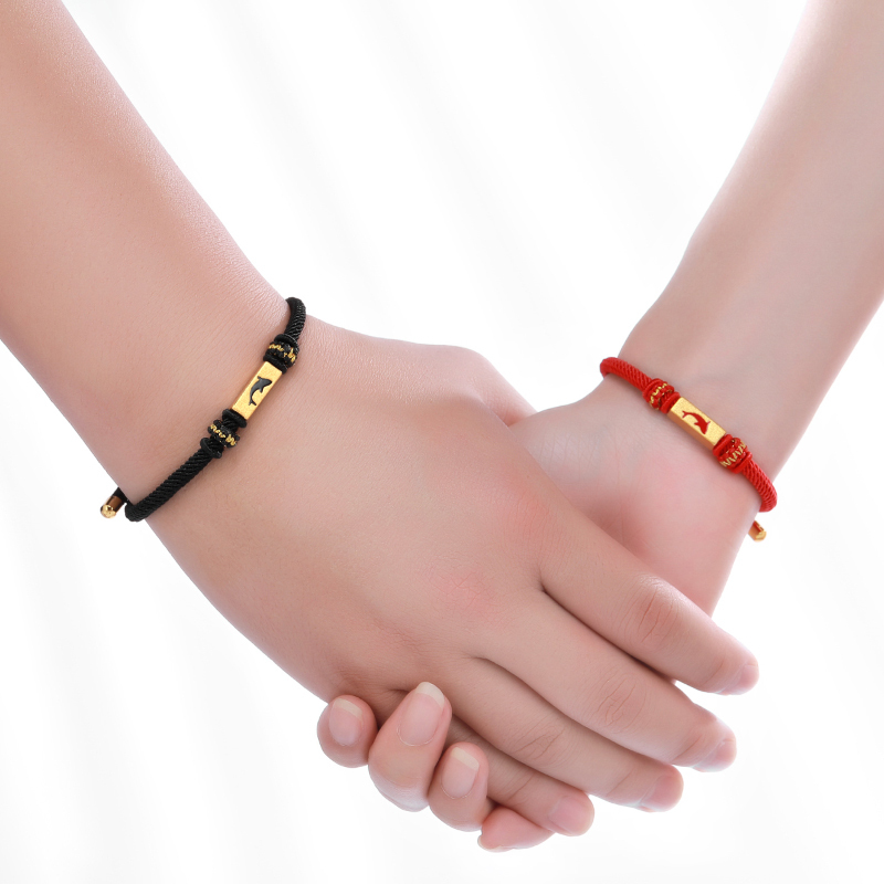 潮宏基余生有你锦鲤足金手链3d硬金黄金手绳情侣男女zq