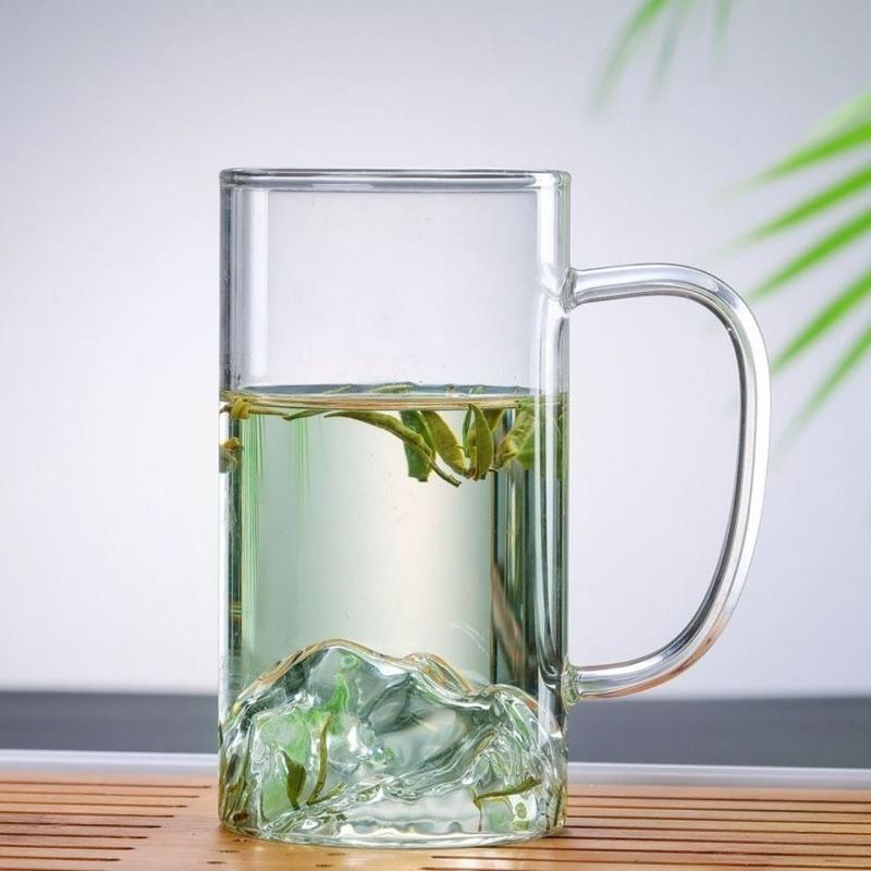 耐高温玻璃茶杯三件套杯圆趣套杯玻璃茶具套装办公杯 绿茶经典观山杯350毫升