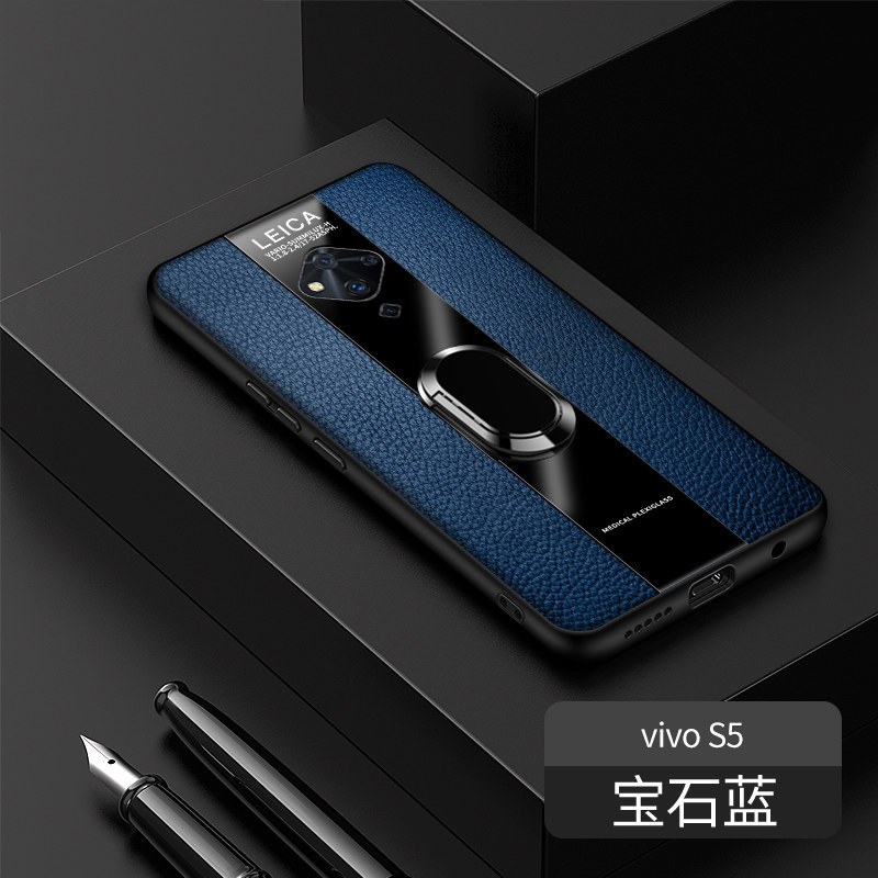 高铭宣 vivos5手机壳s6保时捷指环支架商务风男士vivo S5硅胶防摔保护套个性创意 vivos5[宝石蓝]指环款