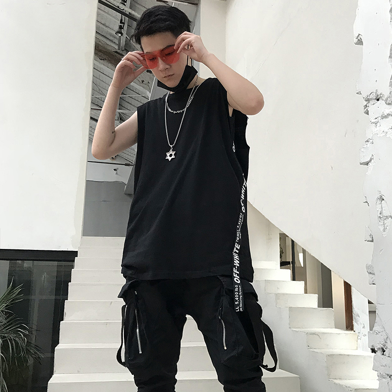 夜店酒吧嘻哈舞台演出服装型师个性无袖t恤 男夏款宽松汗背心潮