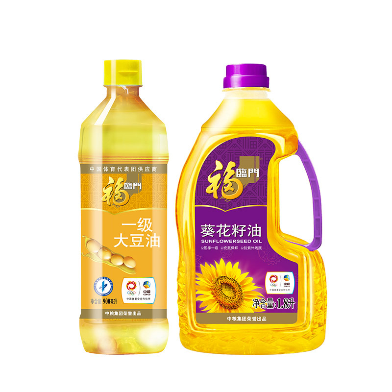 中粮福临门压榨一级葵花籽油1.8L+福临门玉米油900ml
